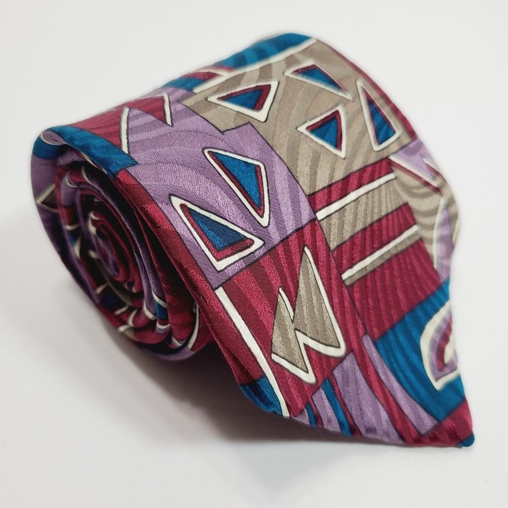 FerracciMulticolor Abstract Men's Silk Neck Tie 64x3.75" Extra Long